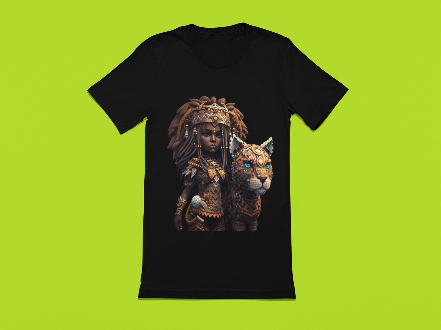 AF-pop anime African Princess with her leopard pet Jersey Short Sleeve Tee for Mythic Dudes